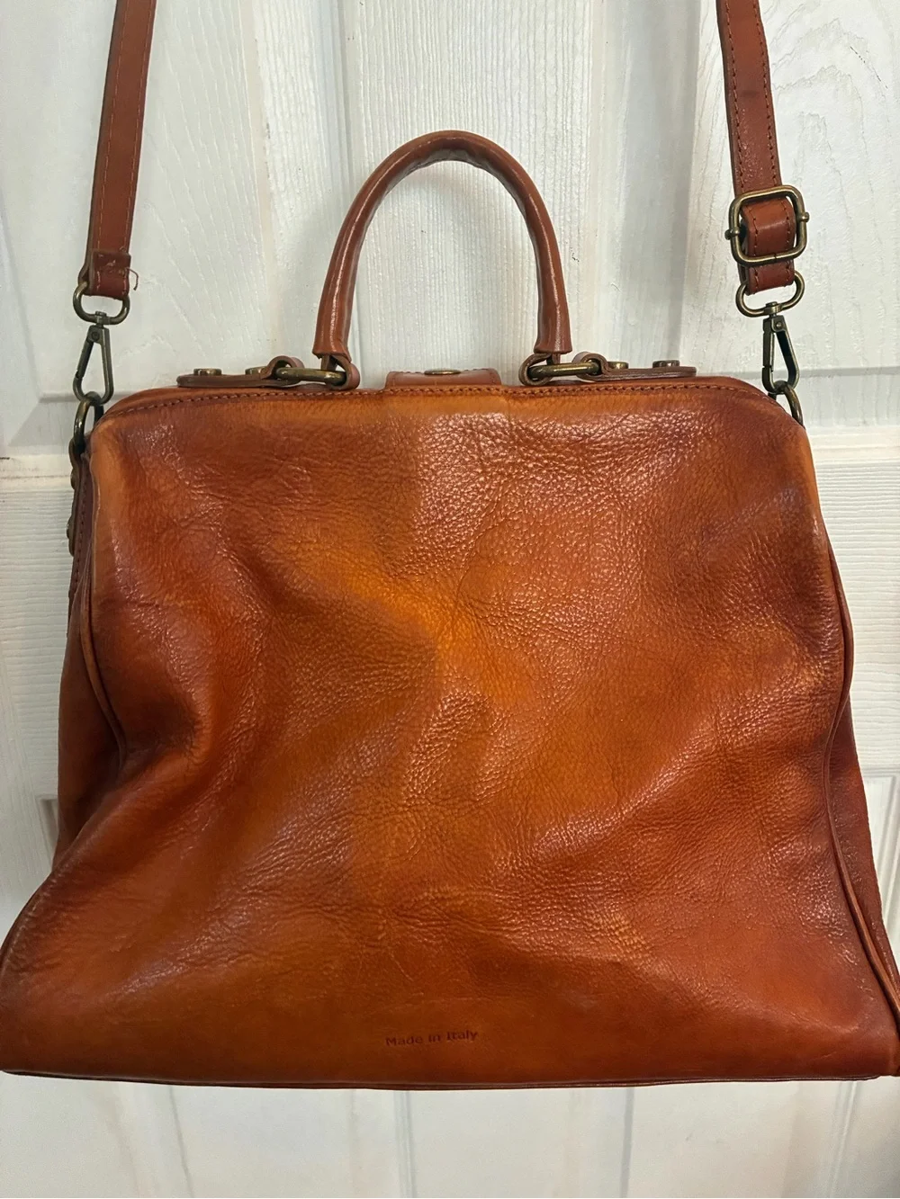 Pratesi Firenze Monteriggioni Cognac Leather Doctor Satchel Bag Italy B174